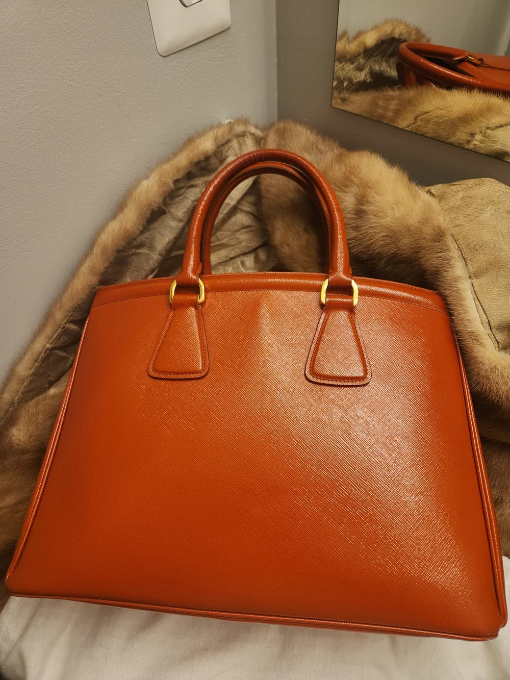 Prada Saffiano Lux Orange Leather Tote